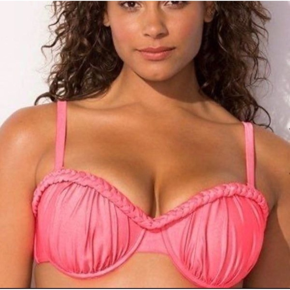 Ashley Graham NWT Pink Accent Braid Swimming suit Bikini Bra Top sz‎ 16 C/D